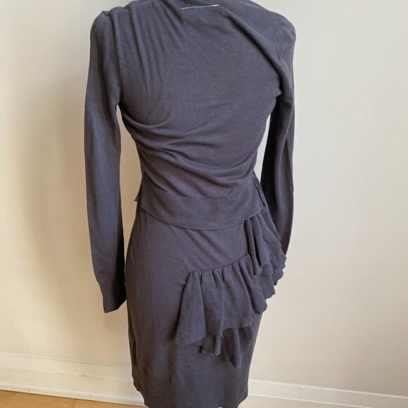 MM6 Maison Margiela Knit Long Sleeve Dress Gray Sz Small Ruffles Wool Blend - Picture 3 of 8